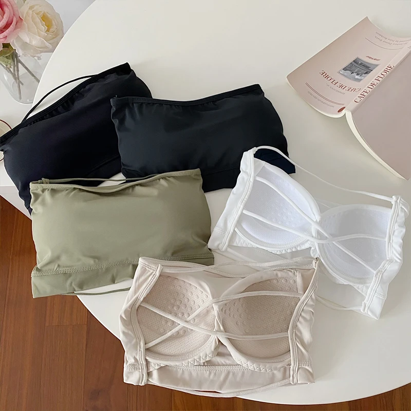 

Beauty Back Yoga Bra Women Padded Strapless Tube Top Workout Bra Wireless Fitness Elastic Ice Silk Fashion Breathable Comfort