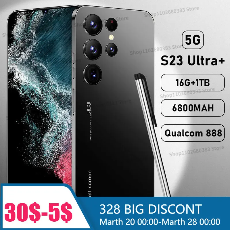 

2023 Global Version S23 Ultra+ 5G Smartphone 16GB+1TB 6.8 inch Cellular 6800mAh Phone 5G Network 50MP Unlocked Dual SIM Phone