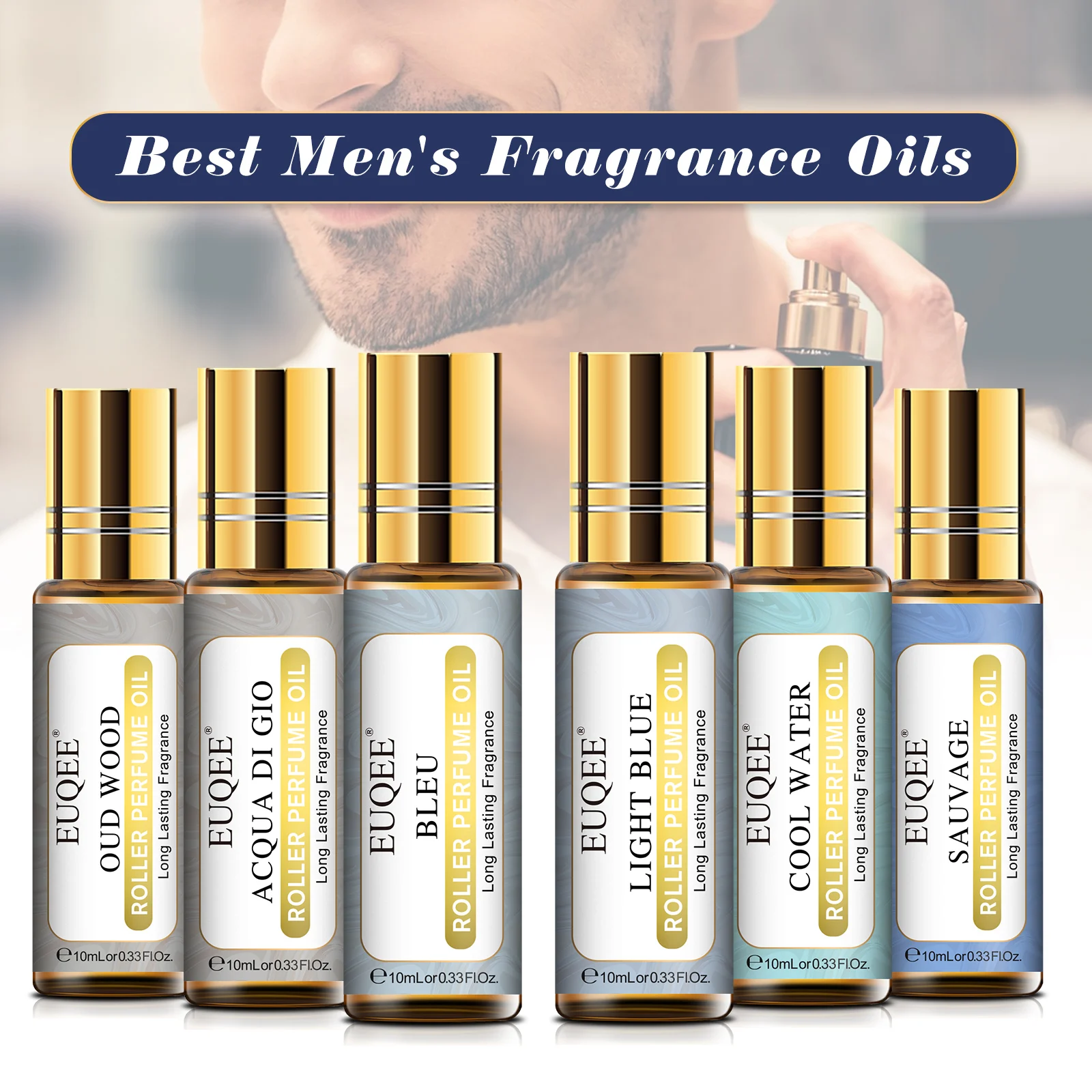 

EUQEE 10ml Roller Men's Perfume Oils Long Lasting Fragrance Oil-Oud Wood Sauvage Acqua Di Gio Vanilla Musk Sweet Tobacco