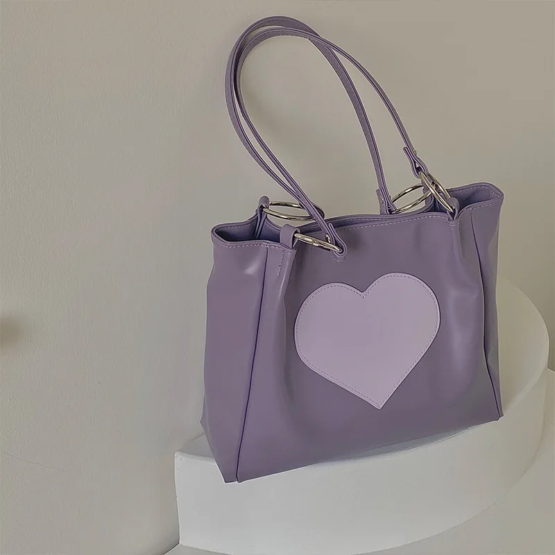 Harajuku Kawaii Shoulder Bag Women Cute Heart Lolita Tote Bag Ladies Y2K Handbags 2023 Big Shopper with Zipper Shopping Bag