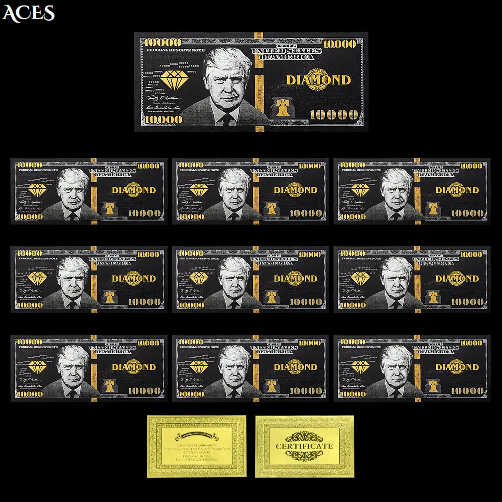 

10pcs Trump Black Gold Banknotes 2024 Years The US President Diamond Notes US $10000 In God We Trust Commemorative Coupon