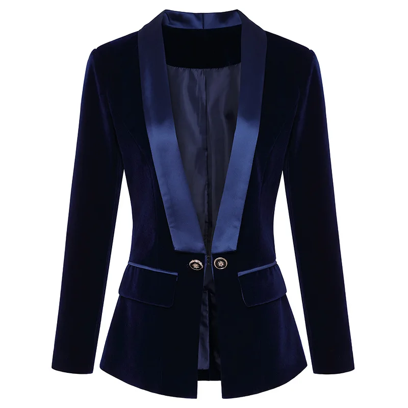 

Women Autumn Winter Blazers and Jackets Fashion Shawl Lapel Slim Velvet Suit Jacket Coat Blazer Feminino Y1228