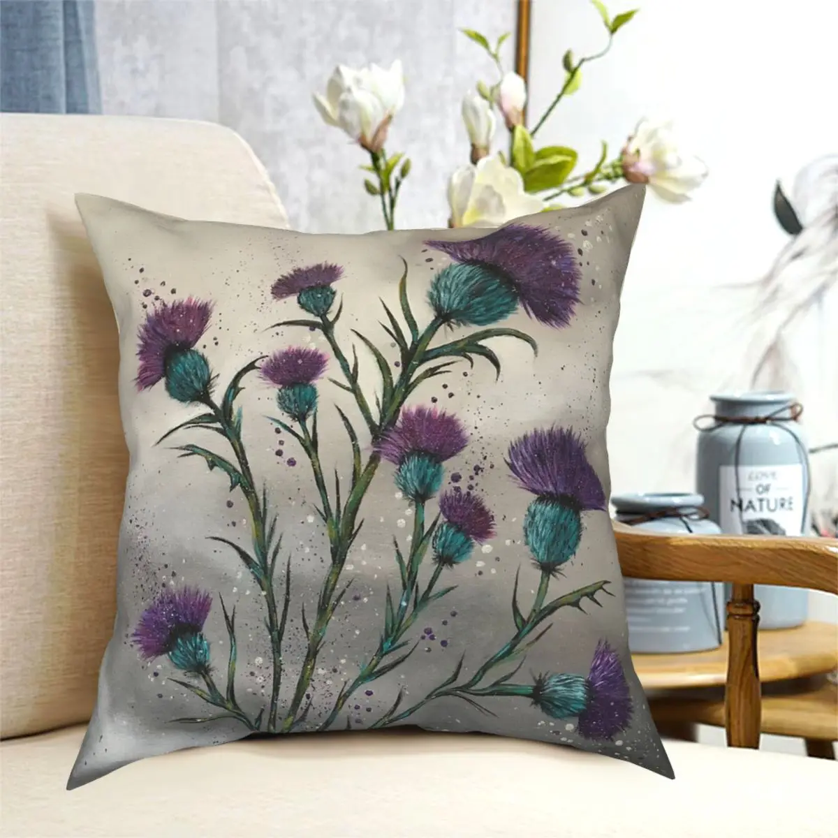 

Scottish Traditional Purple Thistle Pillowcase Polyester Printed Zip Decorative Throw Pillow Case for Sofa Cushion Cover