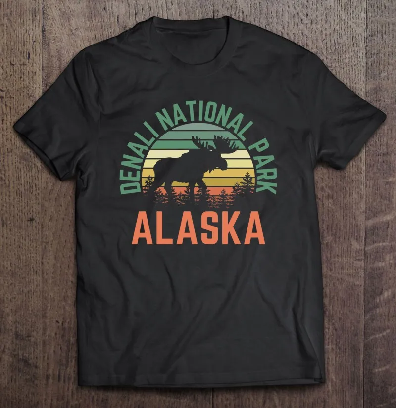 

Denali National Park Alaska Moose Hiking Nature Retro Pullover T Shirt Men's Shirts Men Clothing T-Shirt Anime T-Shirt T Shirt