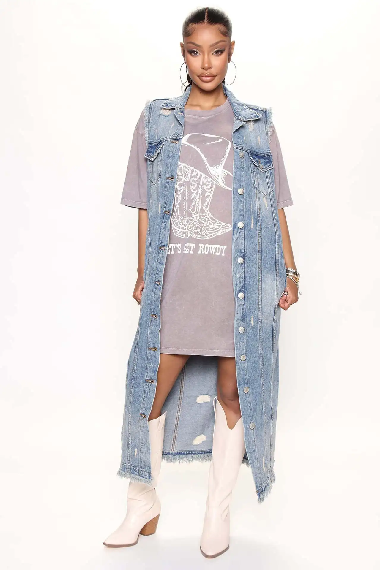 Jeans y2k  clothes women jeans the new long blue jeans trench coat with holes and slim fit