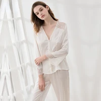 19mm silk pajamas set women summer sexy white sleepwear 100 silk natrual fabric high quality clothing free shipping