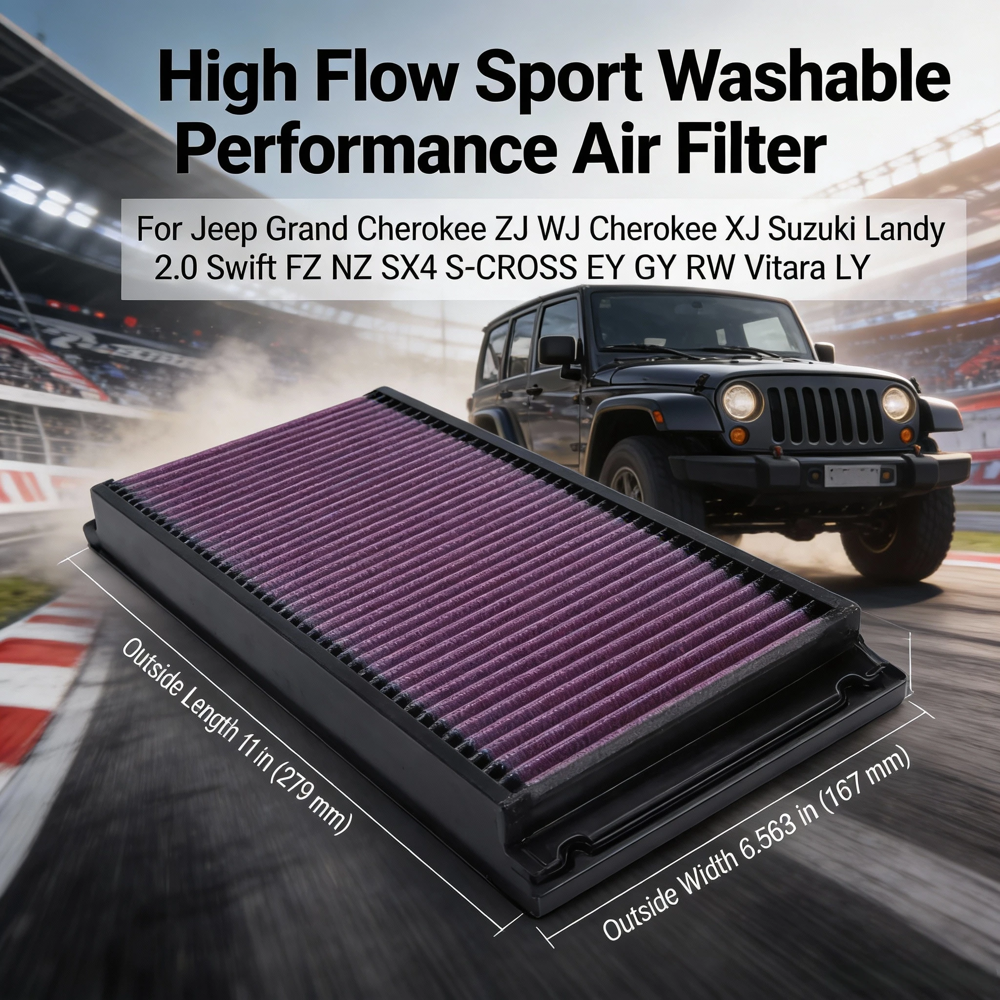 Фото Для Jeep Grand Cherokee ZJ WJ Cherokee XJ Suzuki Landy 2.0 Swift FZ NZ SX4 S-CROSS EY GY RW Vitara LY Высокопроизводительный спортивный воздушный фильтр №1