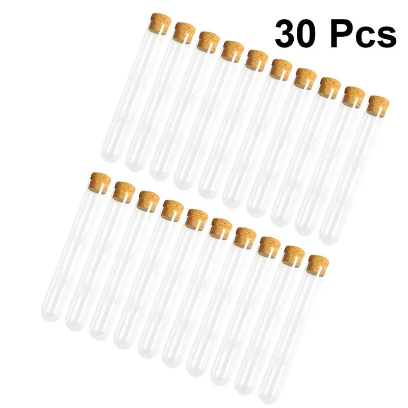 

30PCS Plastic Test Bottle Test Tubes With Cork Caps School Lab Supplies 13x78 mm Transparent Scientific Experiments Stopper