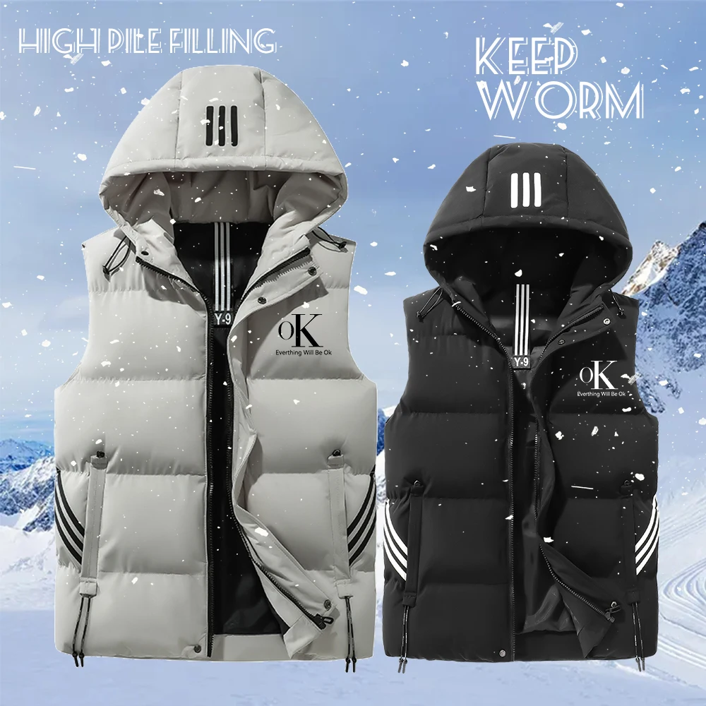 

Men's Plus Size Vest Warm Windproof Printed Sleeveless Zip Jacket Coat Men Winter Outdoor Clothing Male Sport Casual Waistcoat
