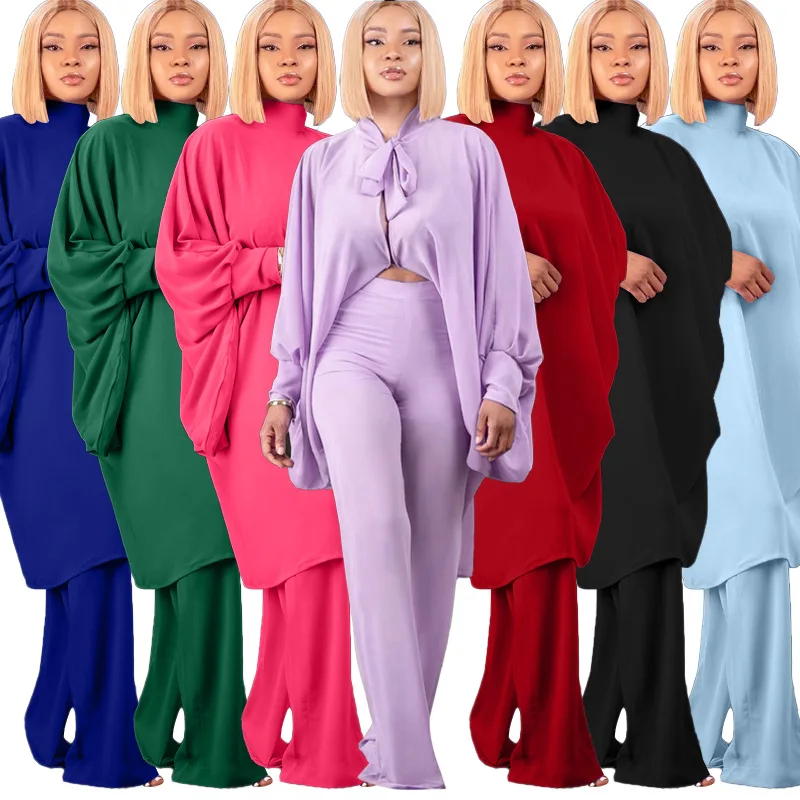 

Batwing Sleeve Asymmetrical Maxi Pullover Full Length Wide Leg Pants Sweat Suit Clothing Solid Color Loose Casual Two Piece Set