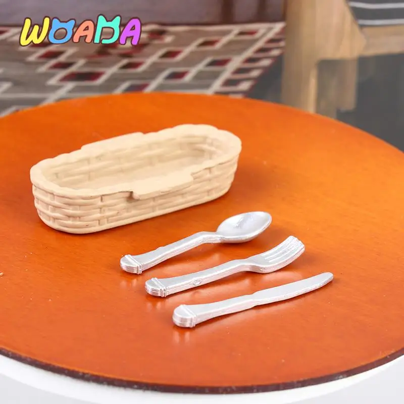 

1Set 1:12/1:6 Dollhouse Miniature Basket Cutlery Mini Cutlery Knife Fork Spoon Doll Decor Toy