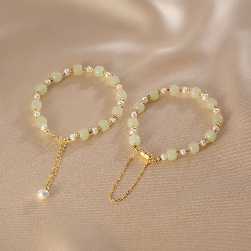 

Minar New Trend Green Color Natural Stone Hetian Jade Charm Bracelets for Women Freshwater Pearl Beaded Bracelet Accessories