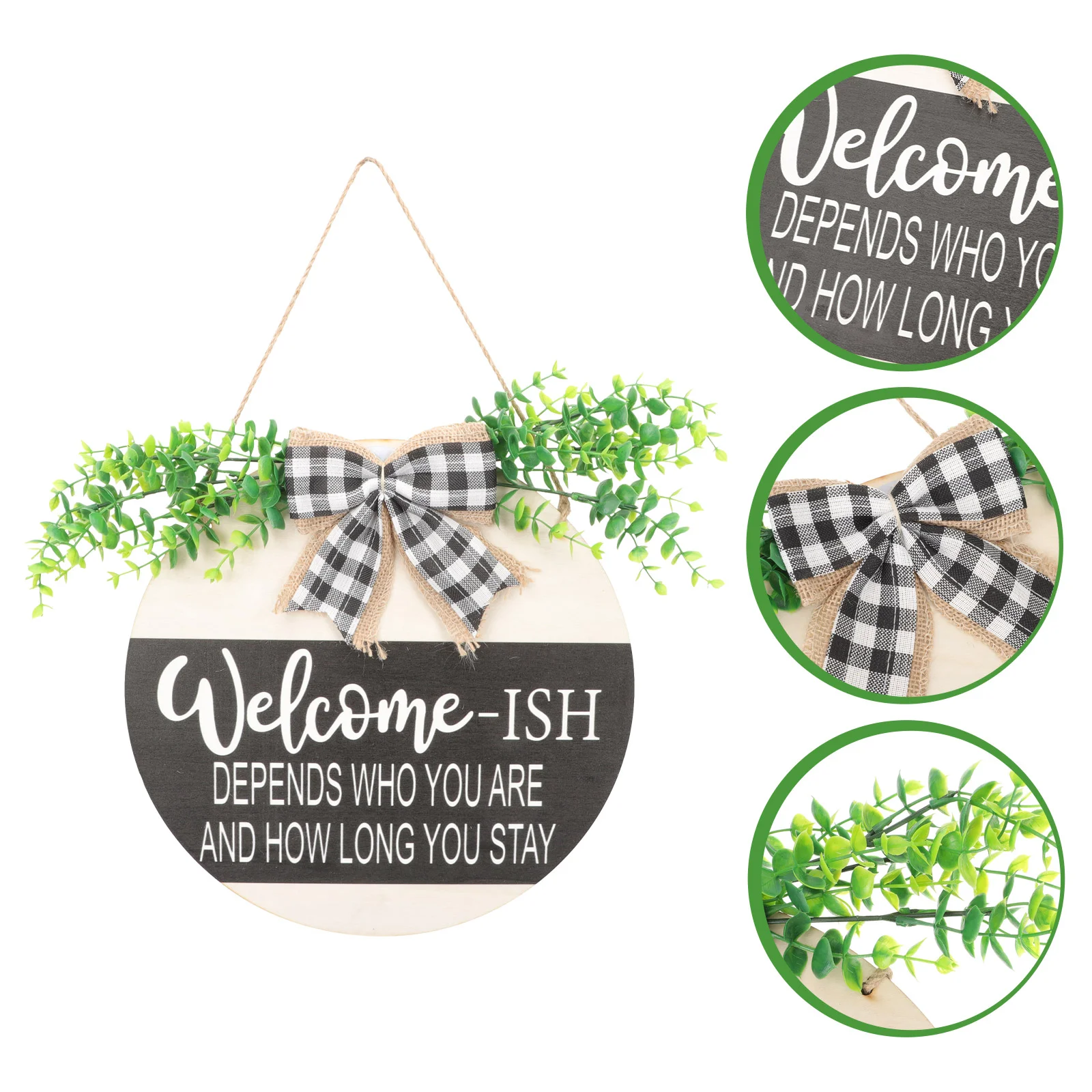 

Sign Welcome Door Front Plaque Porch Farmhouse Ish Wooden Wreath Hanging Wall Rustic Signs Flower Funny Plaques Decors Wedding