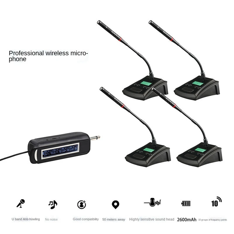 UHF 4-канальная профессиональная микрофонная система на гибкой стойке