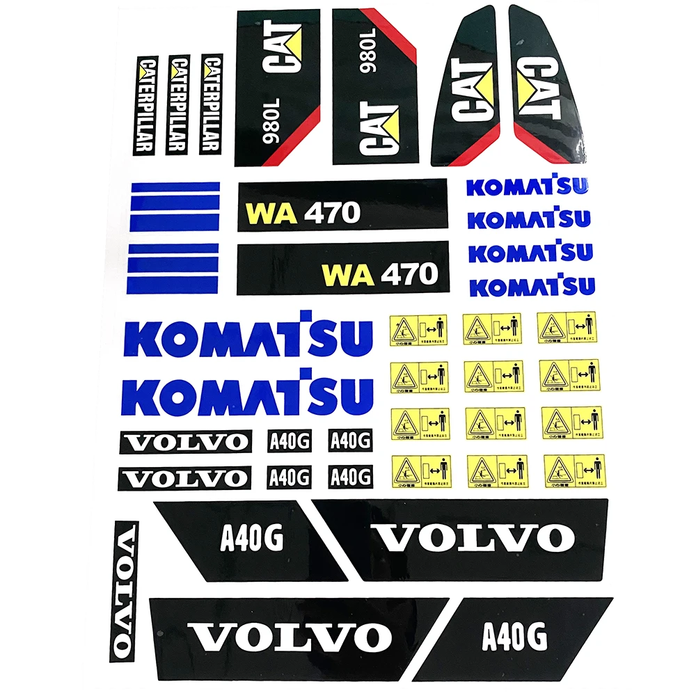 Volovo,Komatsu,Cat Sticker 3 In 1 Model Sticker 1/14 Loader 980L A40G Wa470 Hinged Truck Construction Vehicle Decorative Sticker