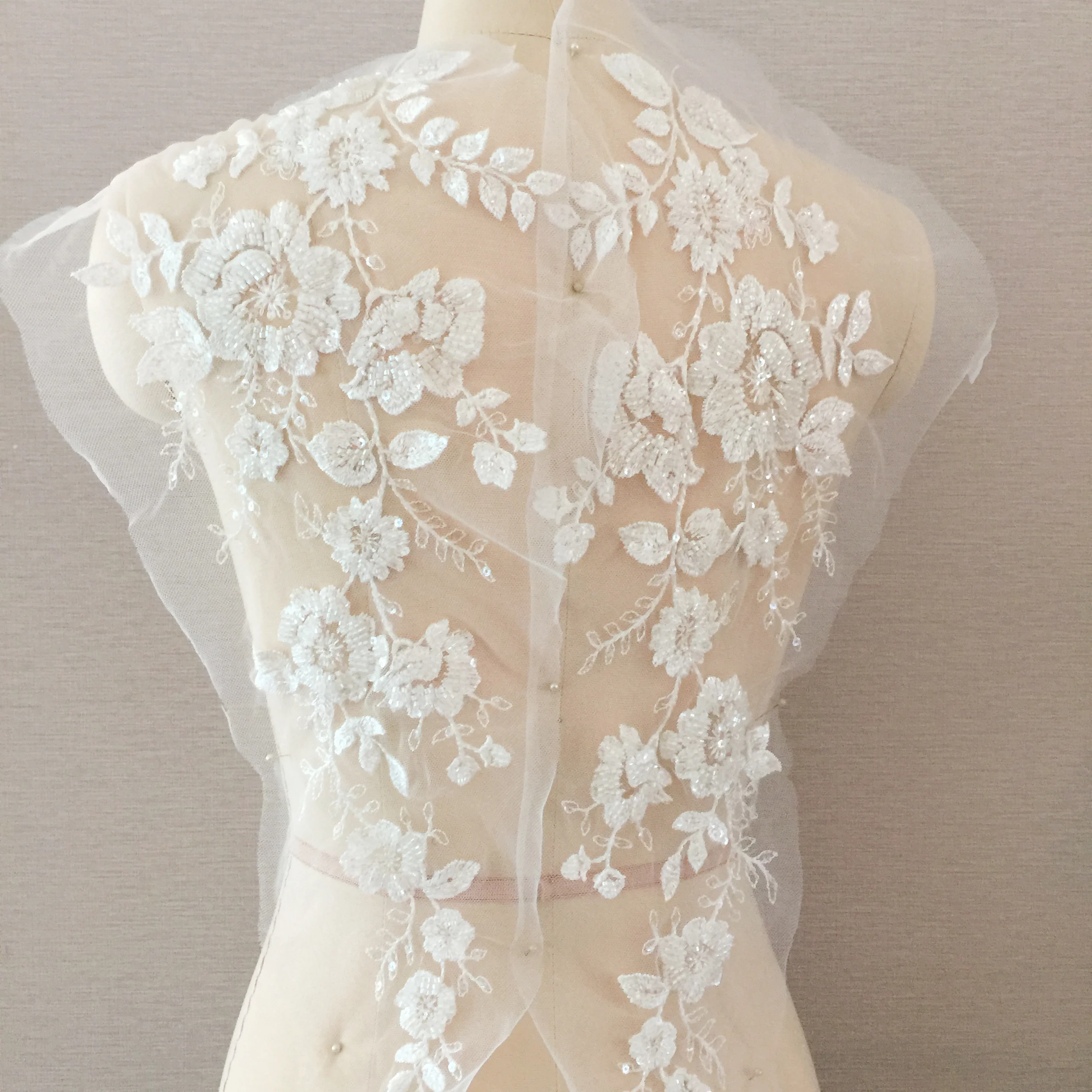 Высококачественные белые украшенные бисером листья кружевные цветы высокая