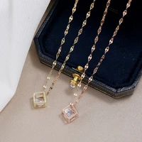 fanualoli 2022 new product spinning small cube necklace gold zircon diamonds necklace for women korean fashion jewelry for women