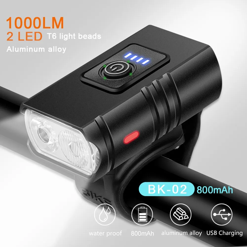 

1000LM Bike Light Headlight T6 Bicycle Flashlight LED USB Rechargeable Torch Aluminum Alloy Cycling High Beam Low Accessories