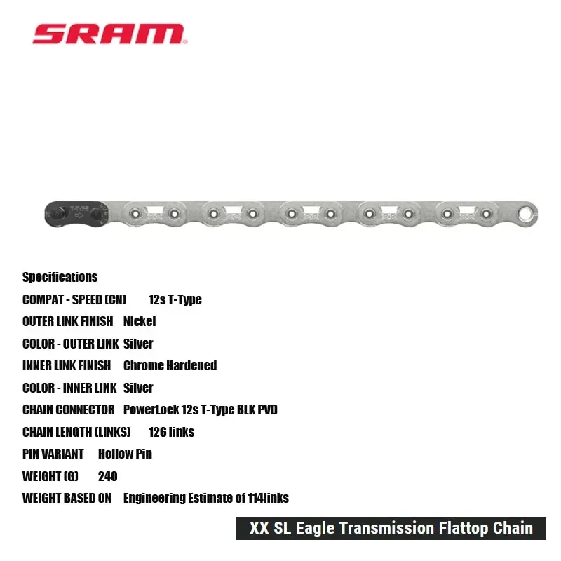 SRAM XX SL Eagle Transmission Flattop Chain 12s T-Type MTB и аксессуары для шоссейных велосипедов