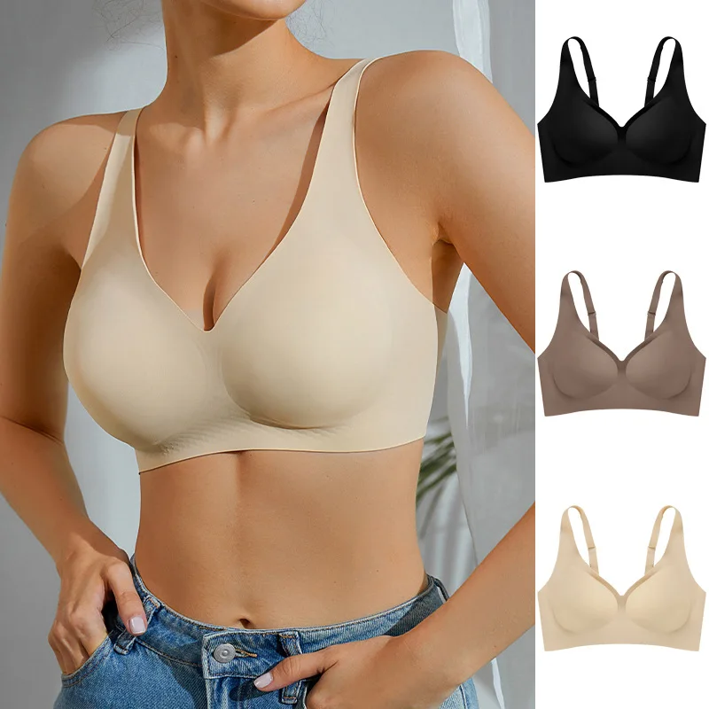 

Summer thin section quick-drying cool breathable gather no rims bra non-trace ice silk big yards jelly cup underwear