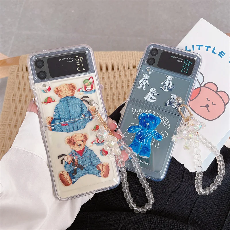 

Creative Cartoon Cute Plush Bear Phone Case for Samsung Galaxy Z Flip 3 5G Hard PC Back Cover for ZFlip3 Case Protective Shell