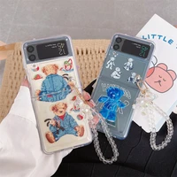 creative cartoon cute plush bear phone case for samsung galaxy z flip 3 5g hard pc back cover for zflip3 case protective shell