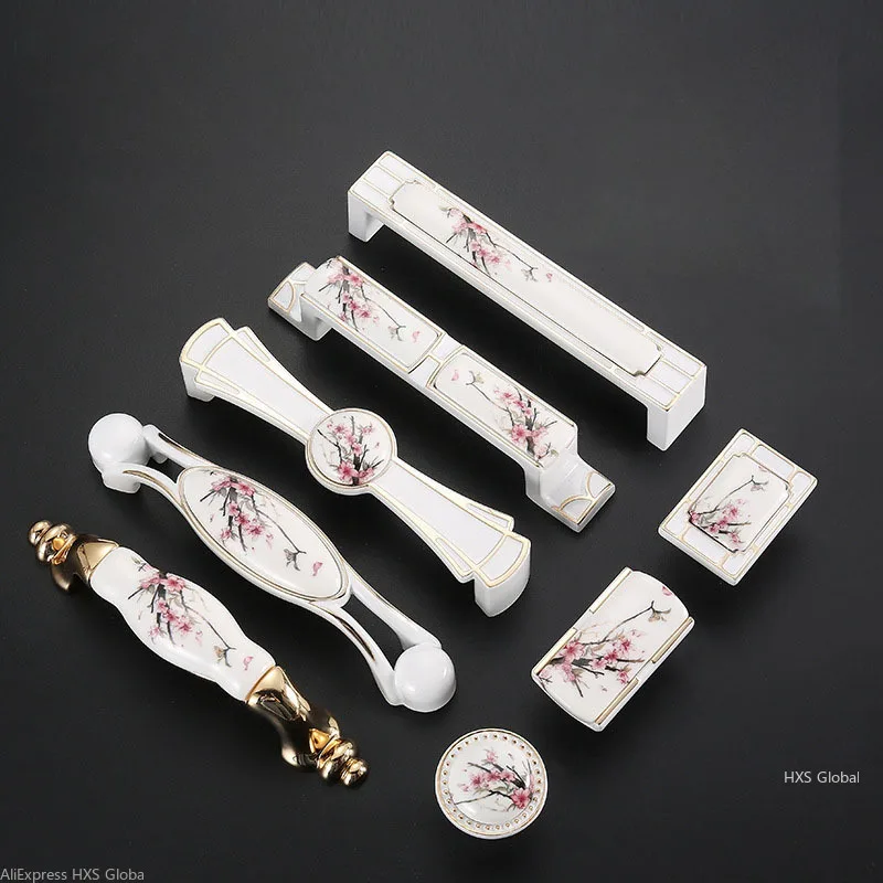 plum blossom kitchen handles antique ceramic cabinet handles zinc alloy drawer knobs wardrobe door handles european handle free global shipping