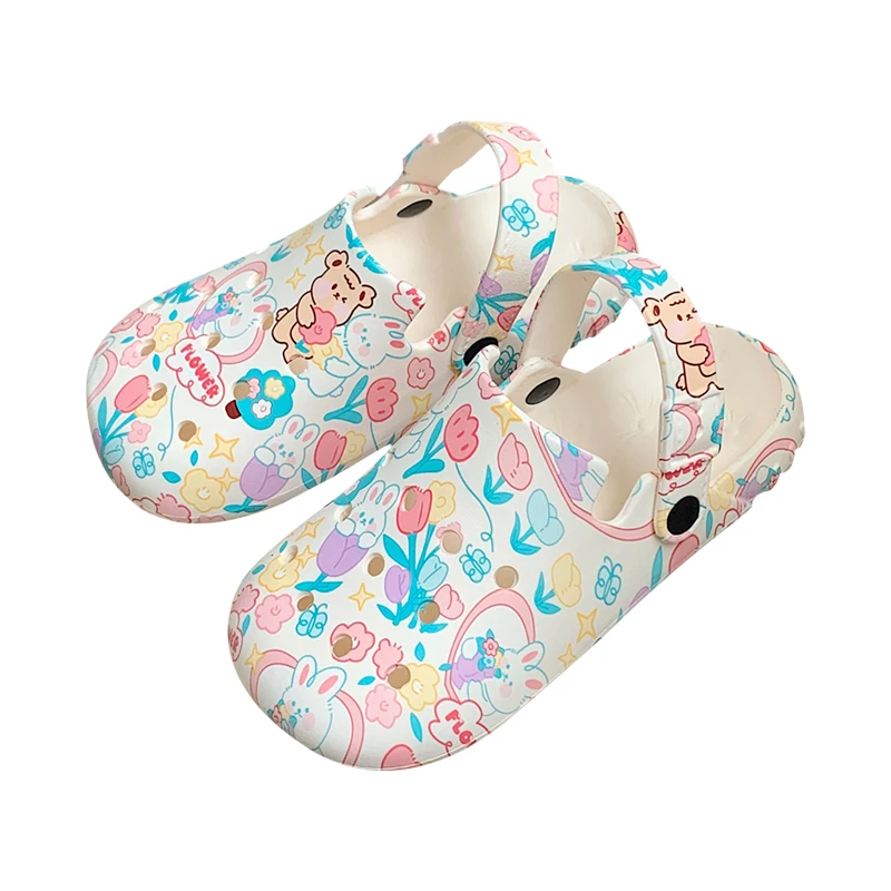 2022 New Summer Students Cute Women's Shoes EVA Material Adult Sandals Pink Flowers Light Slippers Baotou Anti-collision Women's