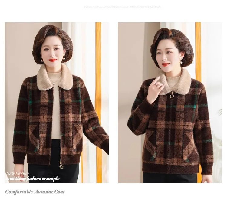 Утолщенная куртка на молнии из искусственного норкового бархата для мамы