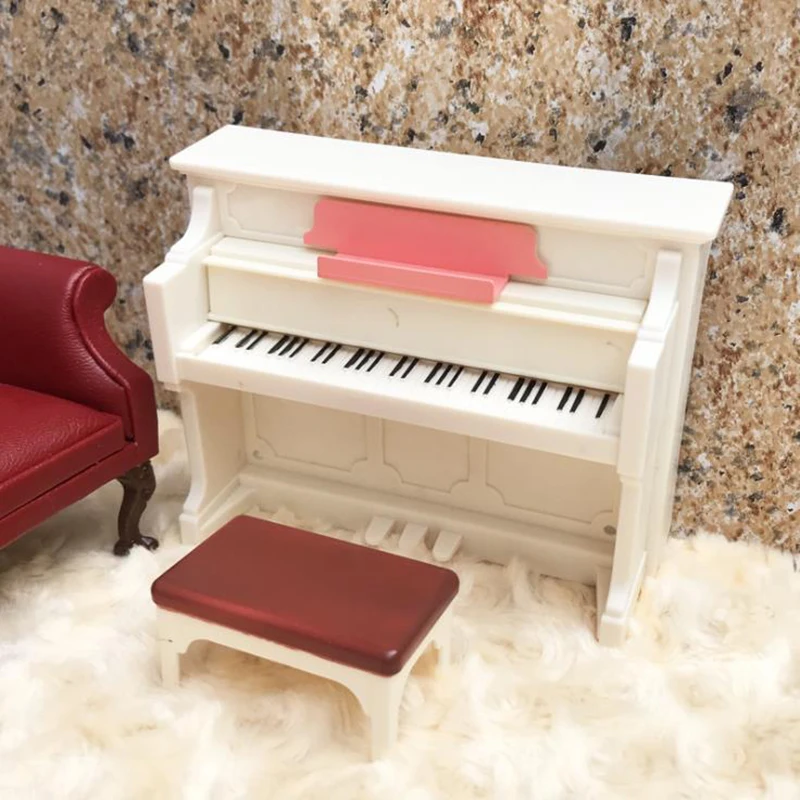 

1set 1:12 Dollhouse Piano With Stool Model Dollhouse Miniature White Exquisite For Dollhouse Play Toys Accessories