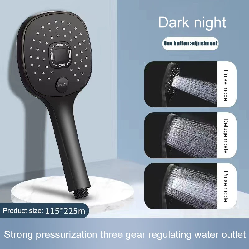 

Shower Head Water Saving Black 3 Mode Adjustable High Pressure Shower One-key Stop Water Massage Eco Shower Bathroom Accessories