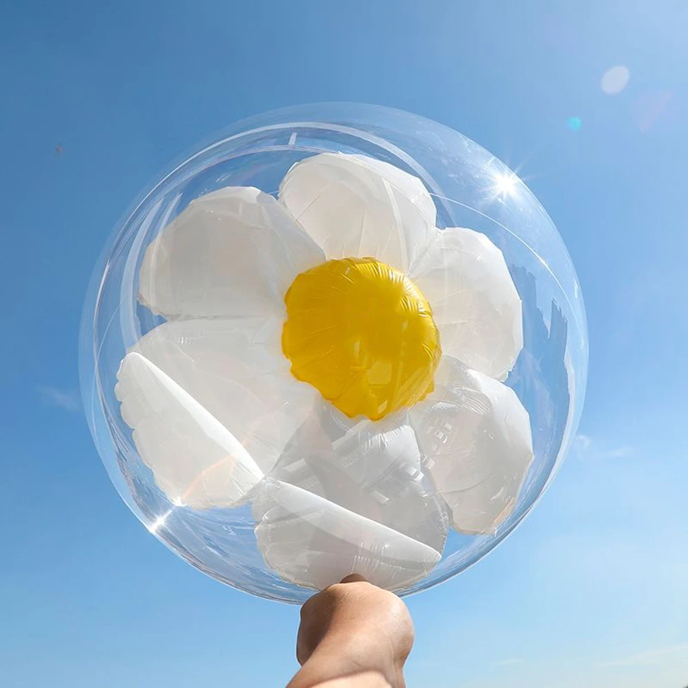 

24 Inch Transparent Bobo Ball Daisy Aluminum Foil Balloon Sun Flower Plumeria Balloon Wedding Birthday Baby Shower Party Decorat