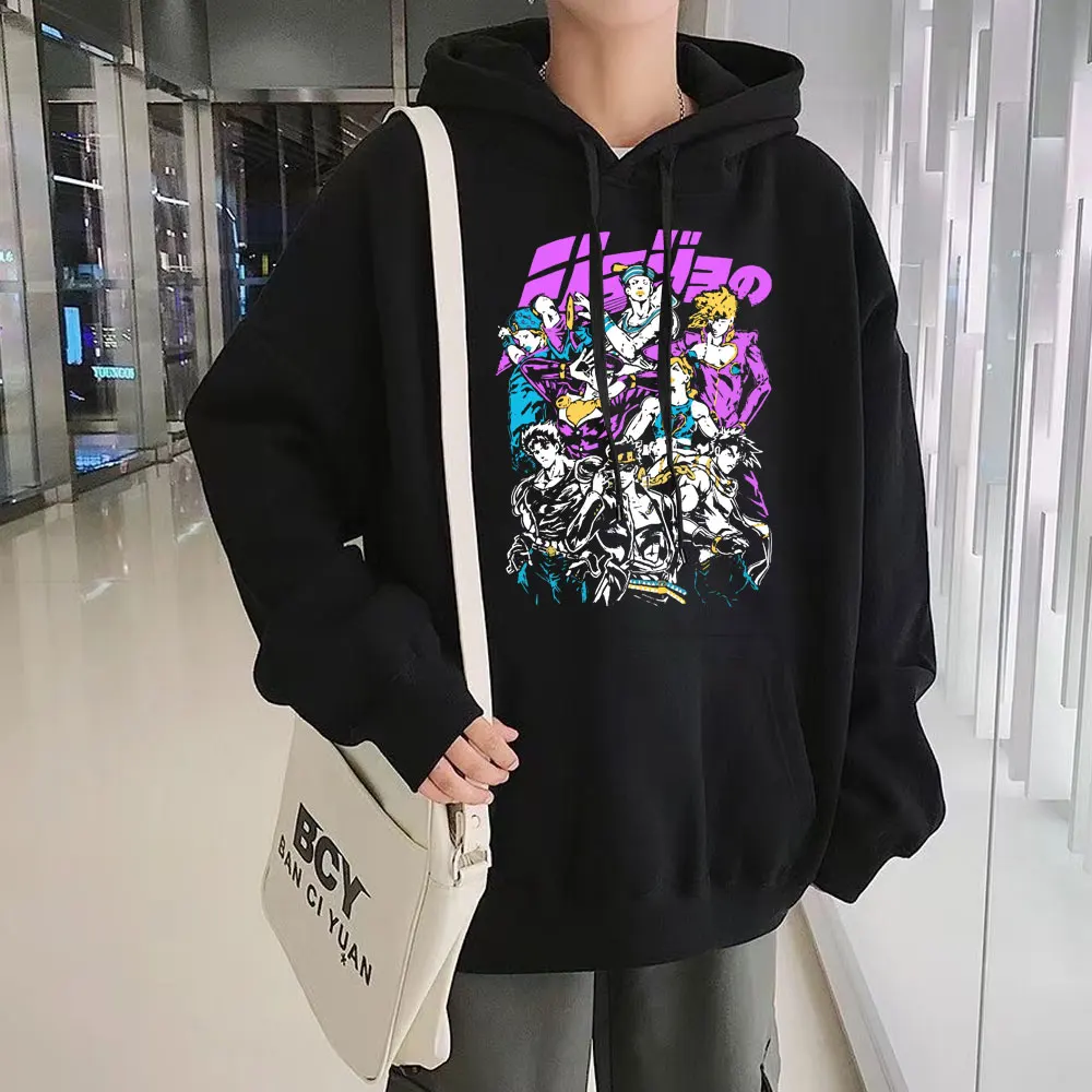 

Толстовка флисовая оверсайз для мужчин и женщин, модная худи в стиле японского аниме, невероятные приключения Джоджо, Свитшот в стиле хип-хо...
