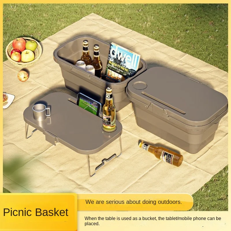 Outdoor Camping Storage Basket Picnic Portable Foldable Table Board Field Camping Water Carrying Basket Outdoor Folding Box