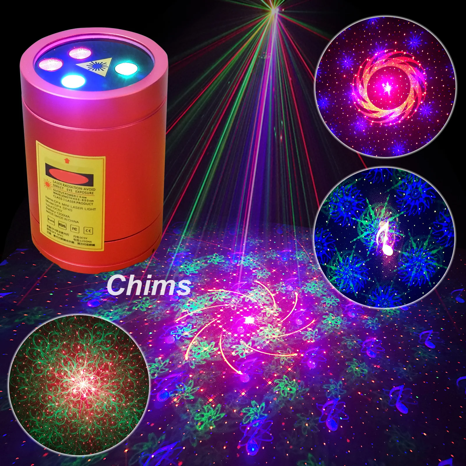 Мини лазерные огни Chims, портативный RGB проектор Gobos с 32 узорами, звездное небо, семейный танцевальный проектор, музыка, DJ, свадьба, фестиваль, в...