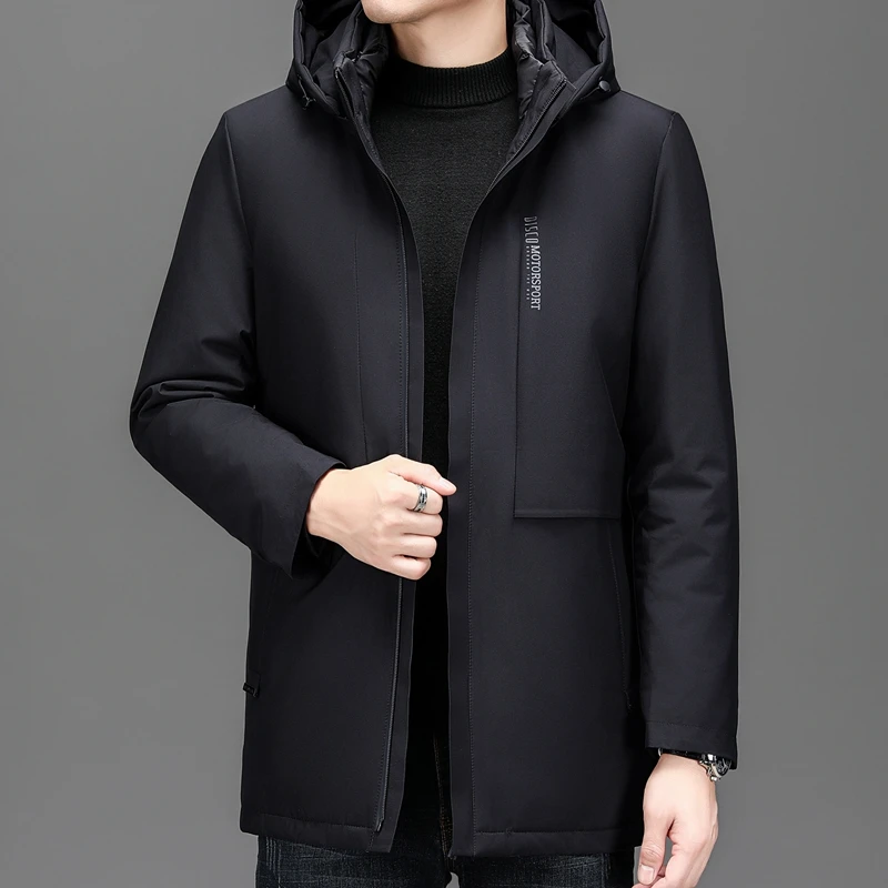 

Winter Men Black Navy Hooded Puffer Parkas Thick Thermal Quilted Overcoat With Detachable Hood And Lining Design Warm Puff Coats