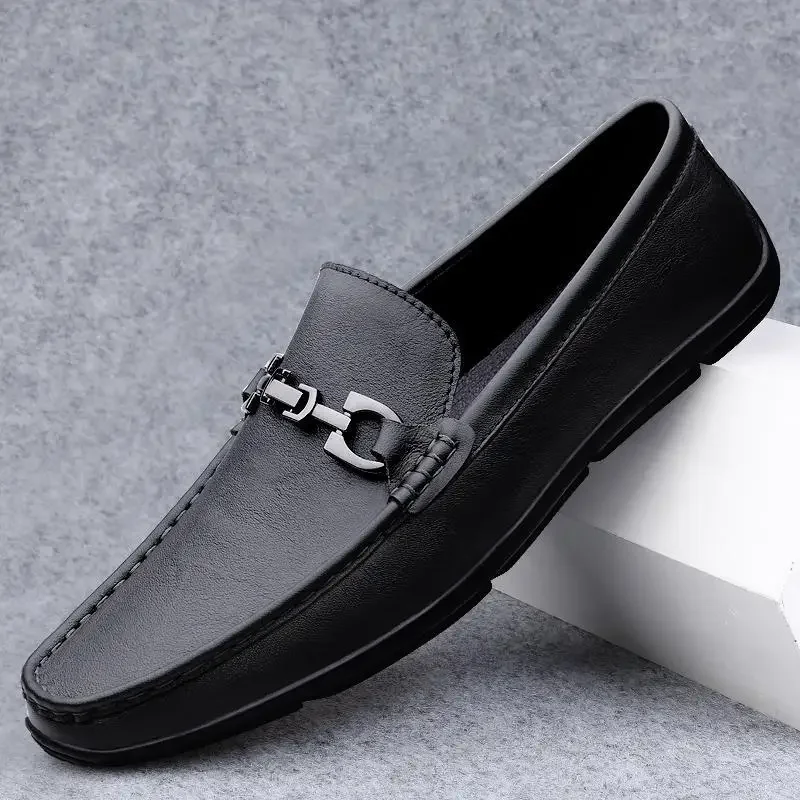 

Туфли мужские из натуральной кожи, дышащие, одна педаль, мягкая подошва, для вождения, повседневные, летняя обувь