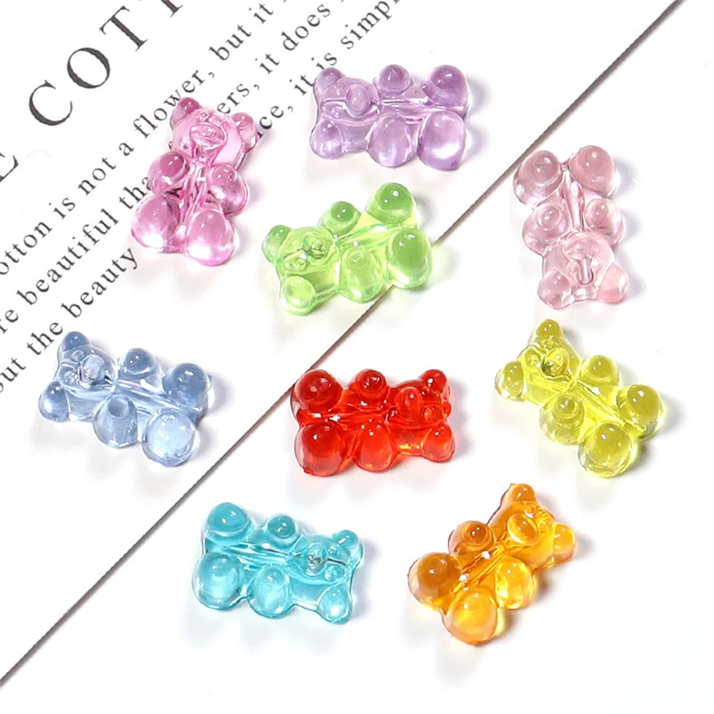 

50pcs cute bear acrylic transparent color vertical hole cartoon bear loose beads used for making bracelet pendant necklace diy