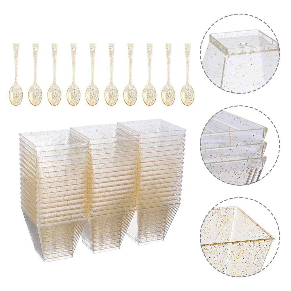 

Small Square Cups Deli Containers Lids Small Dessert Cups Cake Containers Lids Gold Powder Dessert Cup Mousse Ice Cream Cups