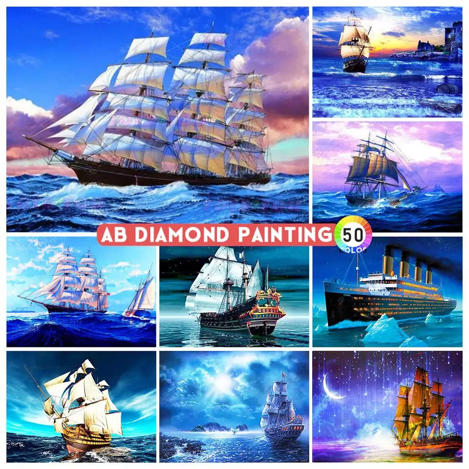 

5D AB алмазная живопись, пейзаж, парусник, квадрат/круглый набор алмазной вышивки, Алмазная мозаика, искусство, картина, украшение для дома, по...