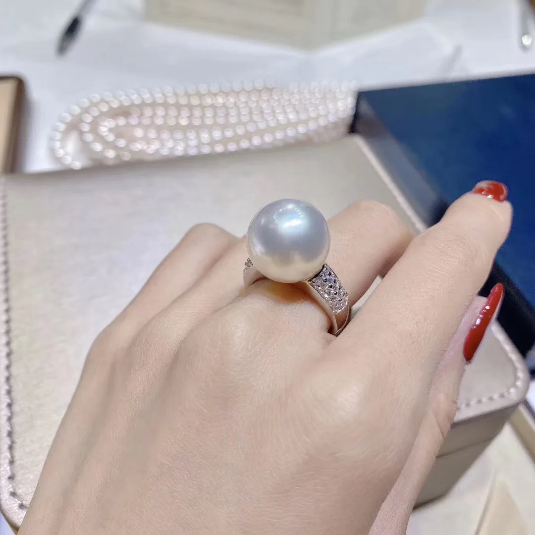 

S925 Silver Fashion Classic Pearl Ring Perfect Circle Large Particle White Pearl Ring for Women Ins Style Open Rings