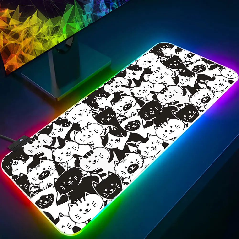 

Cute Cartoon Cat RGB Pc Gamer Keyboard Mouse Pad Mousepad LED Glowing Mouse Mats Rubber Gaming Computer Mausepad