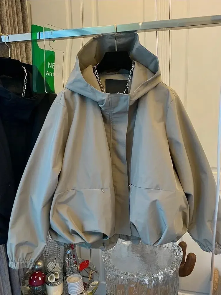 Короткие модные повседневные свободные пальто с капюшоном в английском стиле