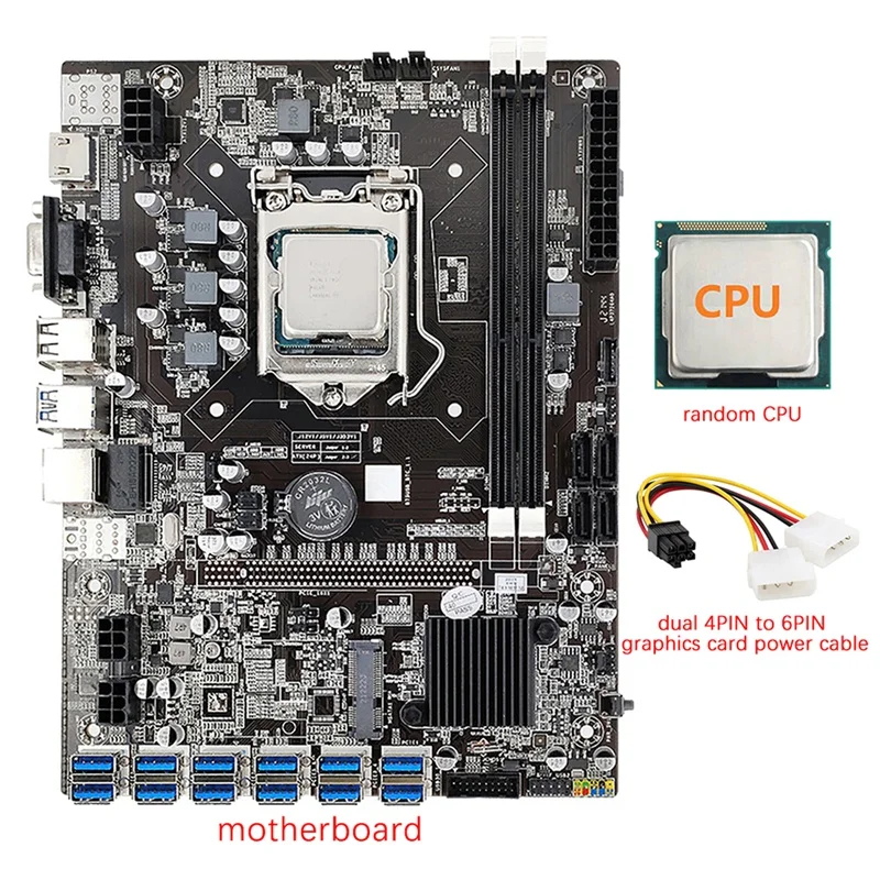 

Материнская плата B75 12 GPU + процессор + двойной 4-контактный до 6-контактный кабель питания 12X USB3.0(PCIE) слот LGA1155 DDR3 ОЗУ SATA3.0 для BTC