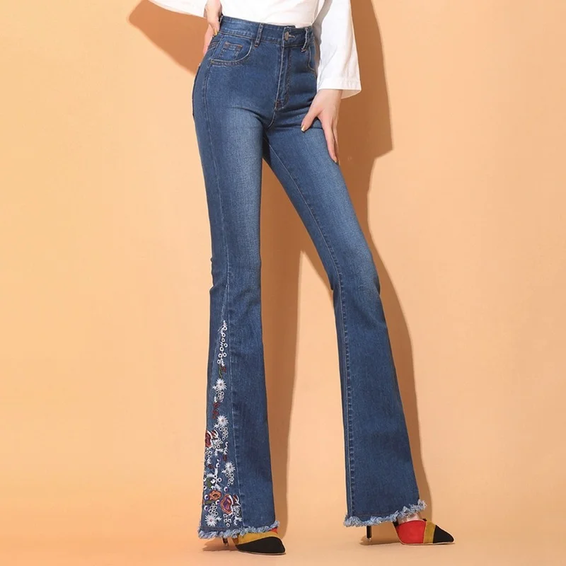 Elastic Denim Pants Bell Bottoms Trousers Women Pants 2021 Vintage Side Slit Flare Jeans Female Casual Fashion Classic Pop Jeans
