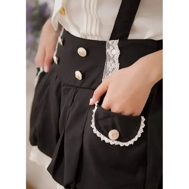 Фото 2026 Kawaii Girls Lolita, кружевные шорты с тыквой на подтяжках, милые брюки-фонарики Loli №3