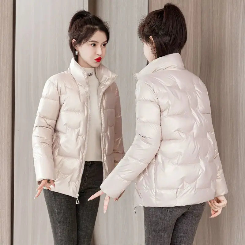 

Stand Collar Parkas Autumn Winter 2023 Casual Pockets Thicken Outwear Female Casual Warm Snow Coat Cotton Padded Coats T100