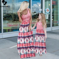 new 2022 mother daughter summer dresses sleeveless flower patchwork sundress mom mommy and me maxi dress family matching outfits
