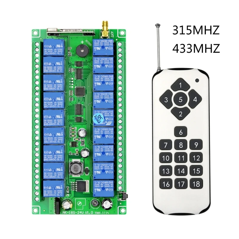 

315Mhz 433Mhz RF Remote Control Wireless Switch 12V-36V 18CH 18Way Relay Receiver and 18CH Transmitter for Door Lock