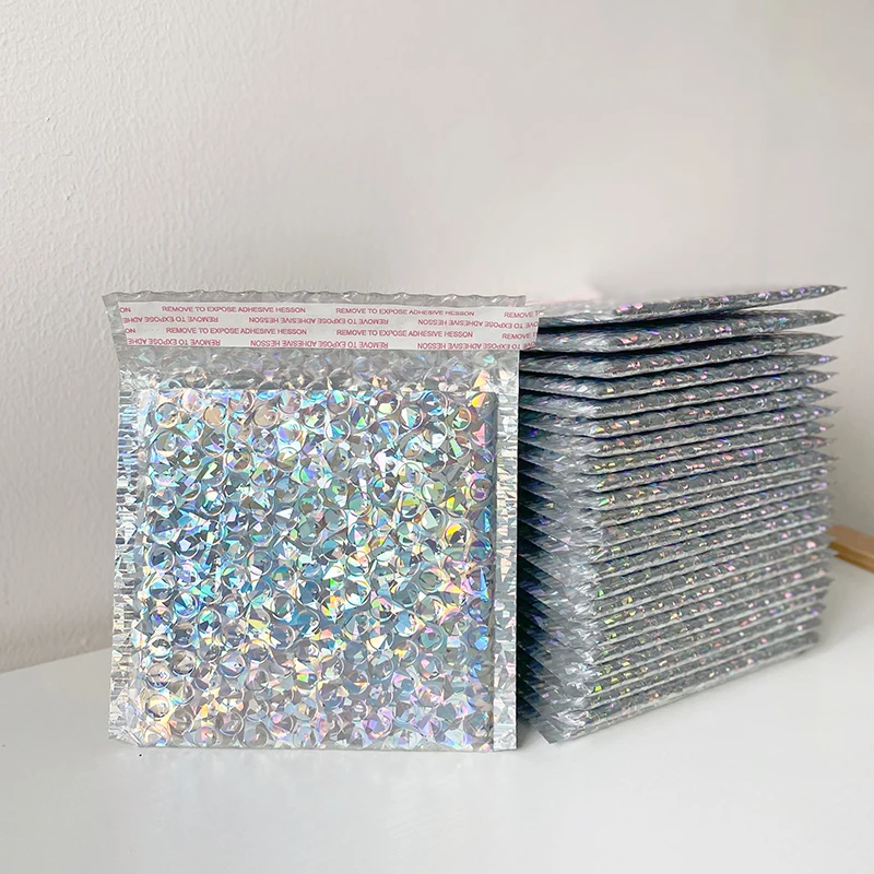 

50PCS Laser Silver Packaging Shipping Bubble Mailer Gold Foil Plastic Padded Envelope Gift Bag Rose Gold Mailing Envelope Bag